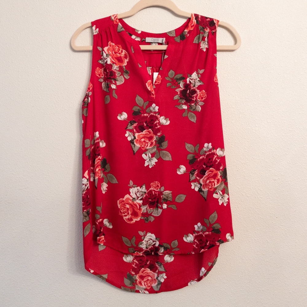 Dalia Red Floral Sleeveless Blouse S